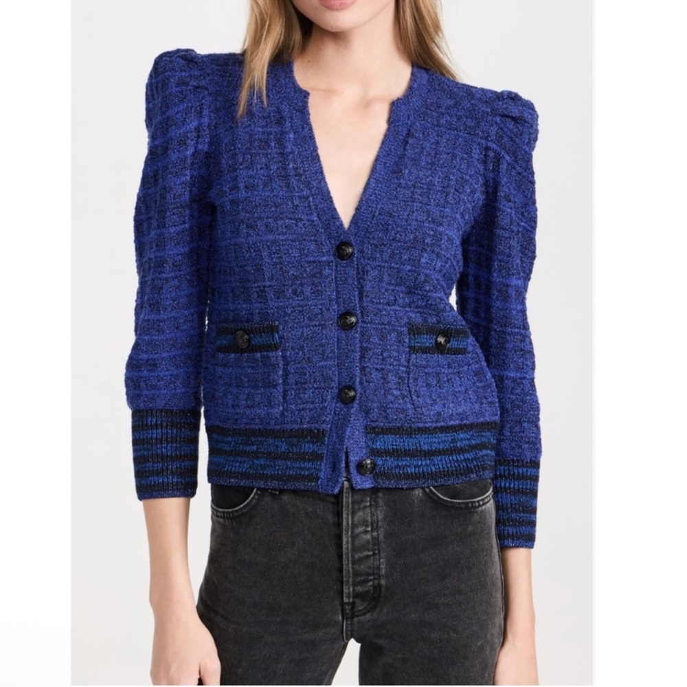 L’Agence Jenni Blue Puff Sleeve Cardigan NWOT